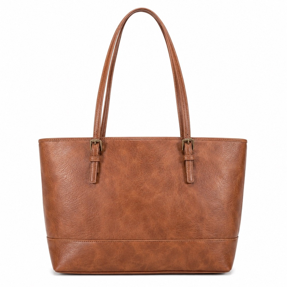 Brown Faux‎ Leather shoulder tote Bag Purse everyday chic preppy striped satchel